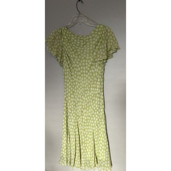 90s Vintage 100% Silk Polka Dot Dress Pastel Green Sheer Papell Boutique Petite - Picture 11 of 16